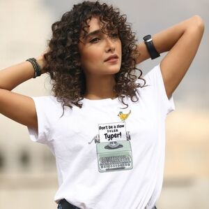 White Tee with Rude Humor Typewriter Sublimation Print
